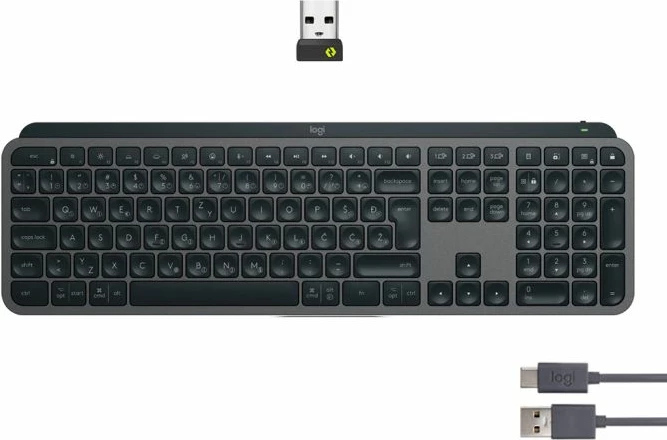 Tastierë pa tela Logitech MX Keys S, layout slloven (SLO), ndriçim inteligjent, Bluetooth/Logi Bolt, Graphite, set me receiver Logi Bolt + kabllo USB-C
