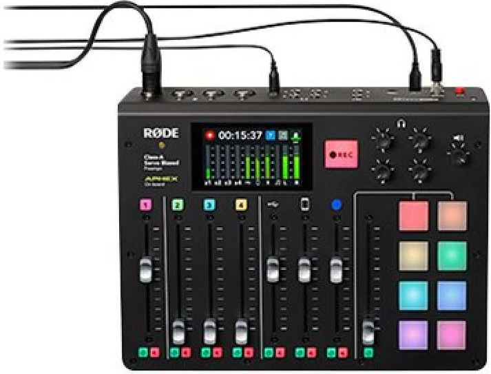 Konsolë audio prodhimi për podcast/streaming, RØDE RodeCaster Pro, shumëkanale me fader-a dhe pads efektesh, 420x340x130 mm, e zezë