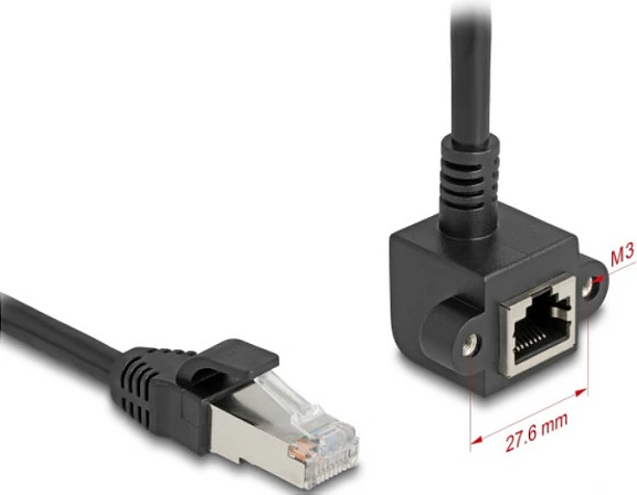 Kabllo rrjeti Ethernet DeLOCK 81098, Cat6, 2m, RJ-45 mashkull në RJ-45 femër këndore, e zezë