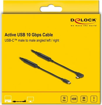 Kabllo USB-C DeLOCK USB 3.2 Gen 2, 3 m, 10 Gbps, PD 60 W, 8K, konektor këndor, e zezë
