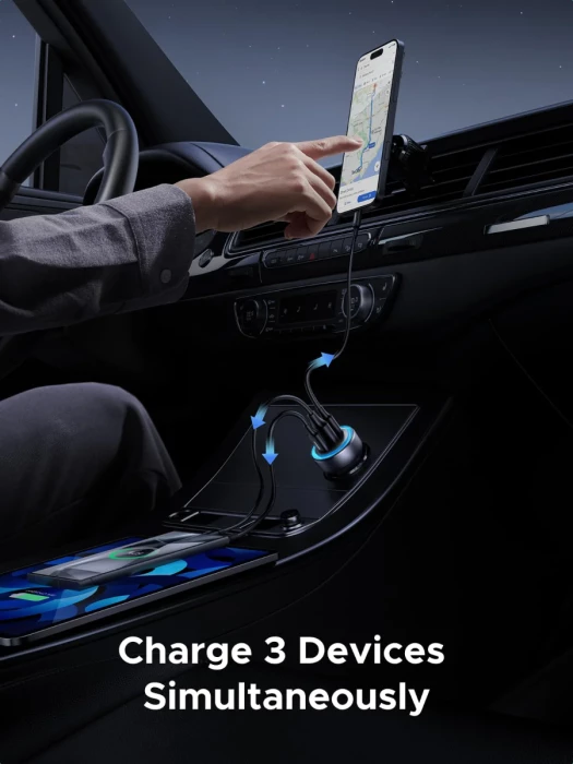 Karikues makine UGREEN 45843 30W, 3 porta (2x USB-C + 1x USB-A), LED blu, gri e errët