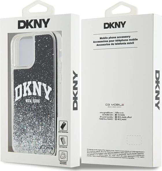 Mbështjellës DKNY Liquid Glitter Big Logo për iPhone 12/12 Pro, i zi
