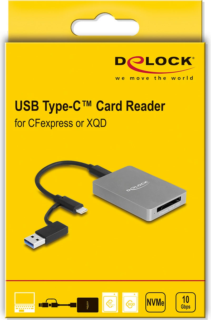 Lexues kartelash DeLOCK USB-C për CFexpress Type B/XQD, 10 Gbps, alumin, gri