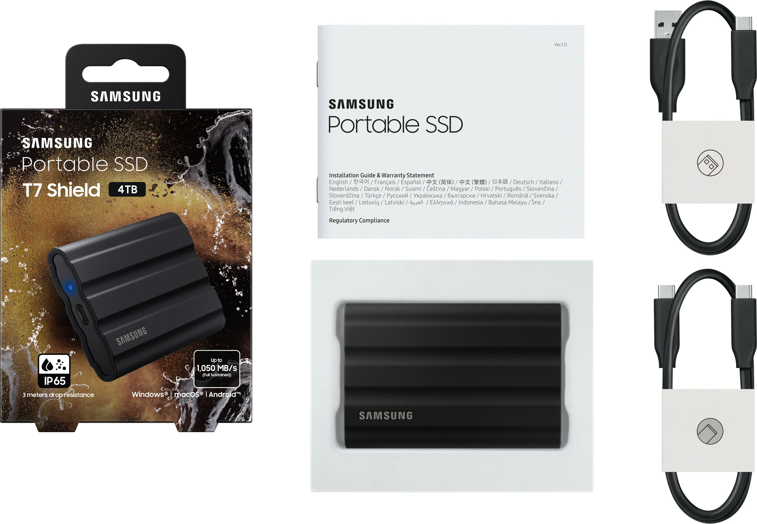 SSD portabël Samsung MU-PE4T0S, 4 TB, USB Type-C, 3.2 Gen 2, 1050 MB/s, Mbrojtje me fjalëkalim, E zezë