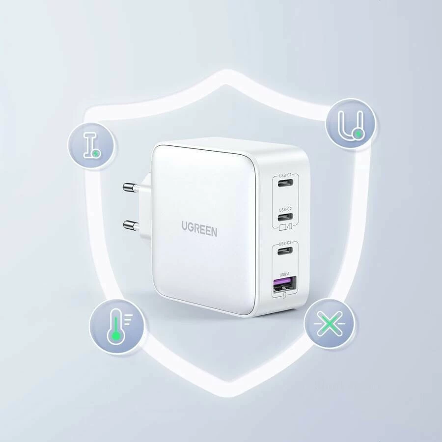 Karikues universal Ugreen Nexode 100W GaN, 4 porta USB-C/USB-A, i bardhë