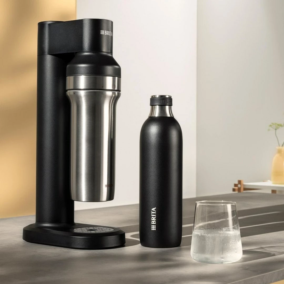 Shishe BRITA sodaTRIO, 1 l, Inox, E zezë