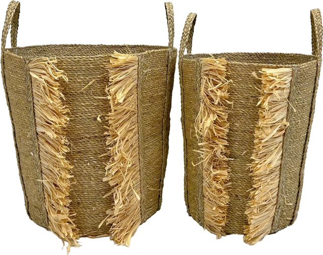 Set shporta natyrale WEAVINA, 2 copë, hiacint, 42x42x58cm