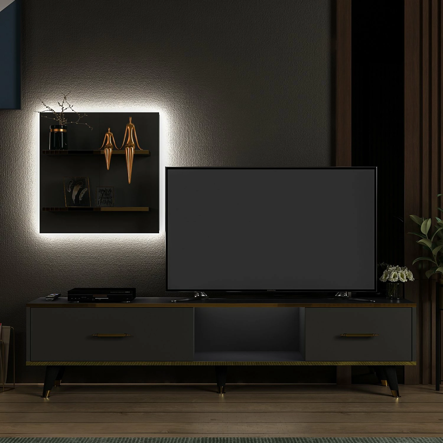 Komodë TV Hanah Home, ngjyrë aren-antracit
