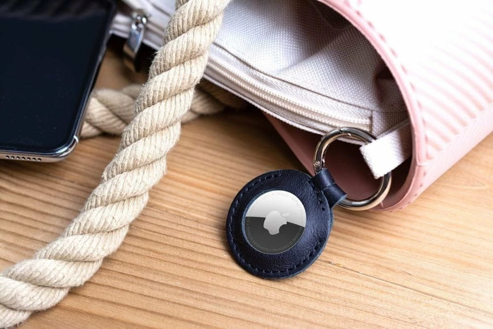 Mbështjellës me unazë çelësash për AirTag Fixed Real Leather Case FIXWAT-C2, lëkurë lope, i zi