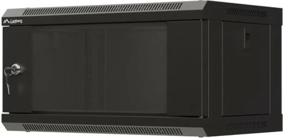 Kasë rrjeti Lanberg WF03-5304-10B, 19", 4U, derë xhami, e zezë, për montim në mur