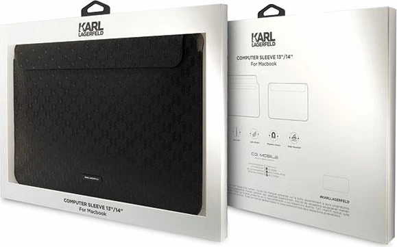 Mbështjellës laptopi Karl Lagerfeld Saffiano Plaque, 14", lëkurë eko, e zezë