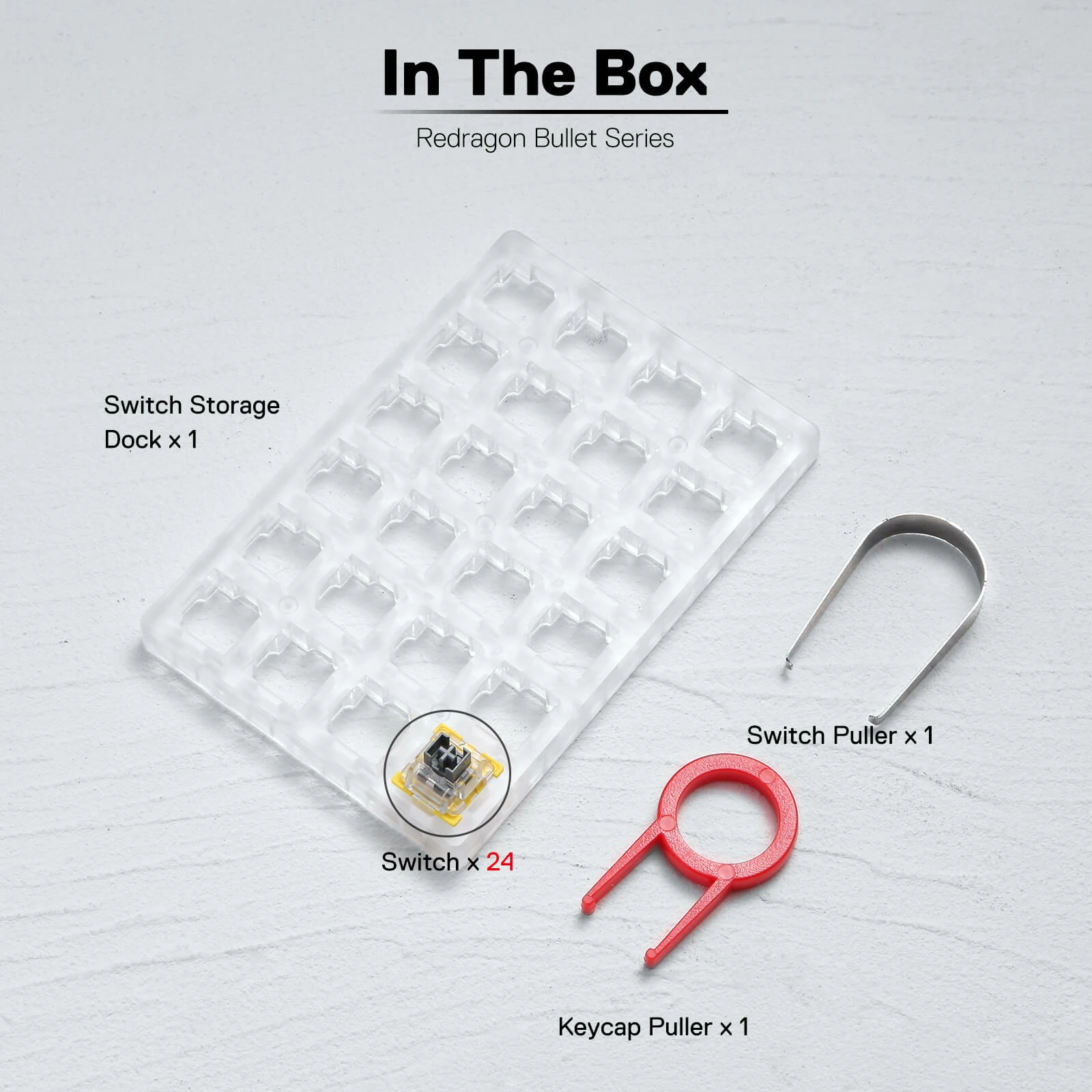 Switch mekanik Redragon Bullet-S A113, Silver Short Linear, 24 copë, me keycap puller + switch puller, Silver