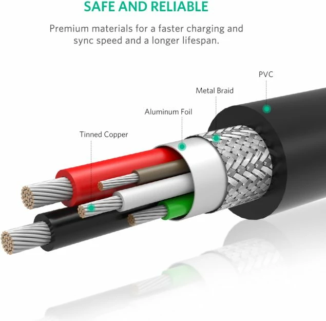 Kabl USB-C UGREEN 50997, USB 2.0, 1m, PD 60W, 3A, USB-C në USB-C, e zezë, polybag