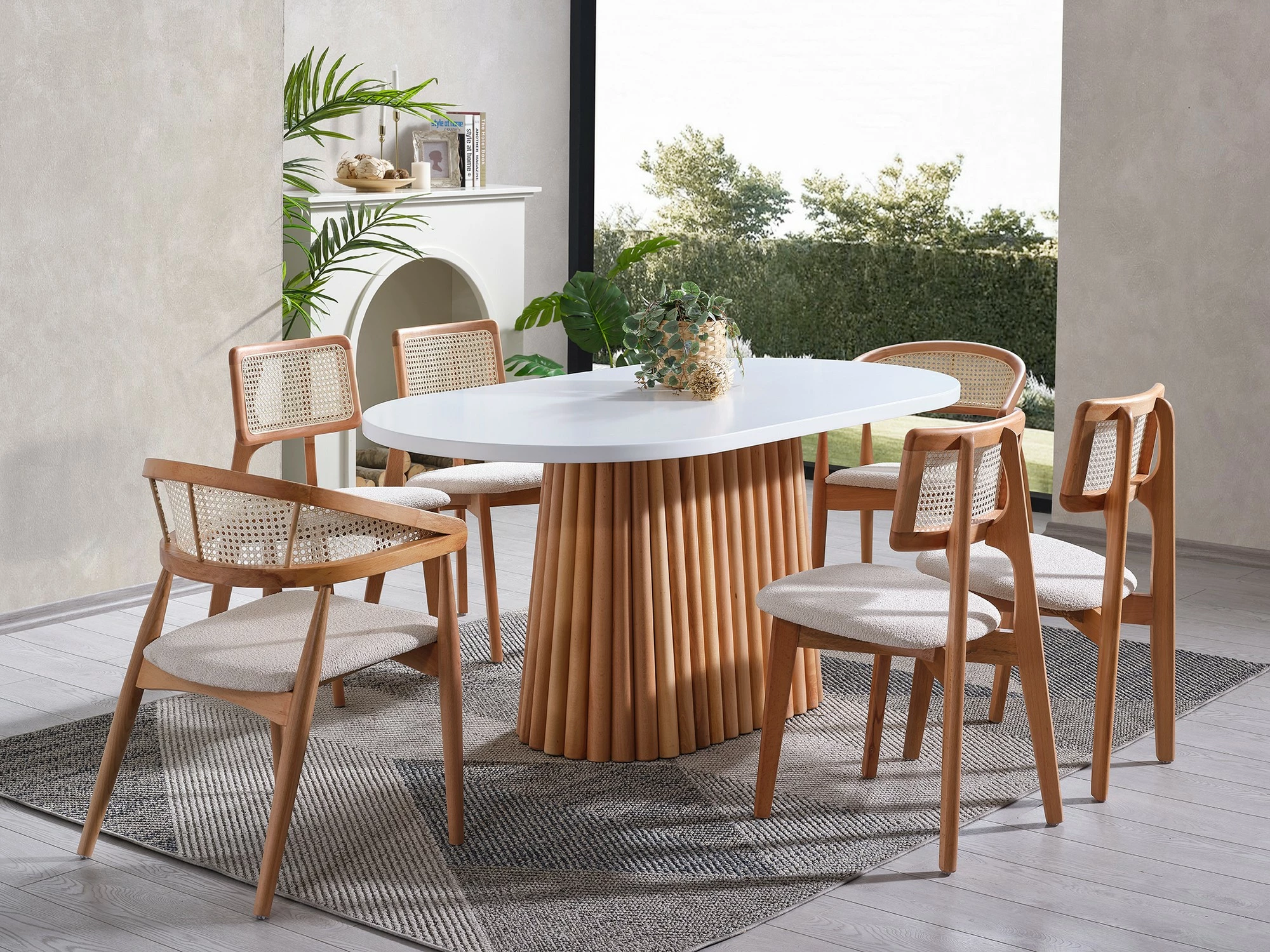 Tavolinë ngrënieje Skye Decor, Soho, e bardhë, natyrale