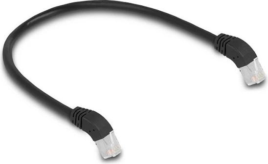 Kabllo rrjeti DeLOCK RJ45 Cat6a S/FTP 0.5 m, konektorë të këndshëm 45° poshtë, e zezë