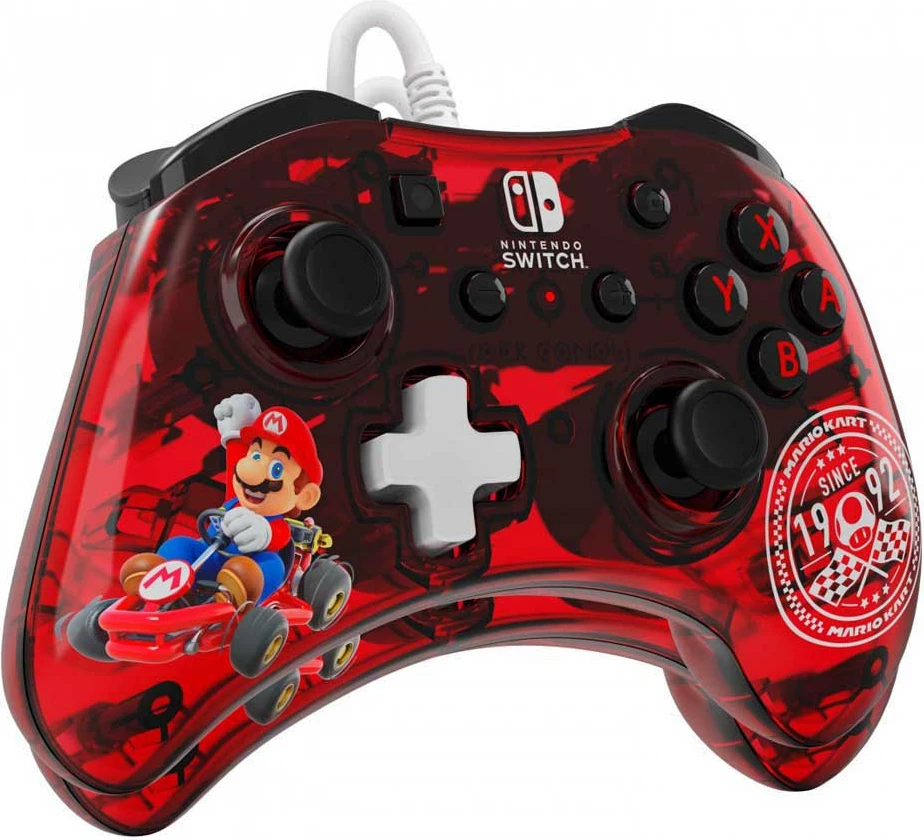 Kontroller i kablluar PDP Rock Candy Mini Mario Kart për Nintendo Switch, kabllo Micro USB 2.4 m, e kuqe transparente