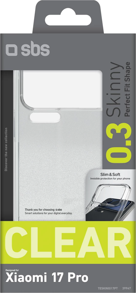Mbështjellës telefoni SBS Skinny Cover për Xiaomi 17 Pro, TPU, transparent