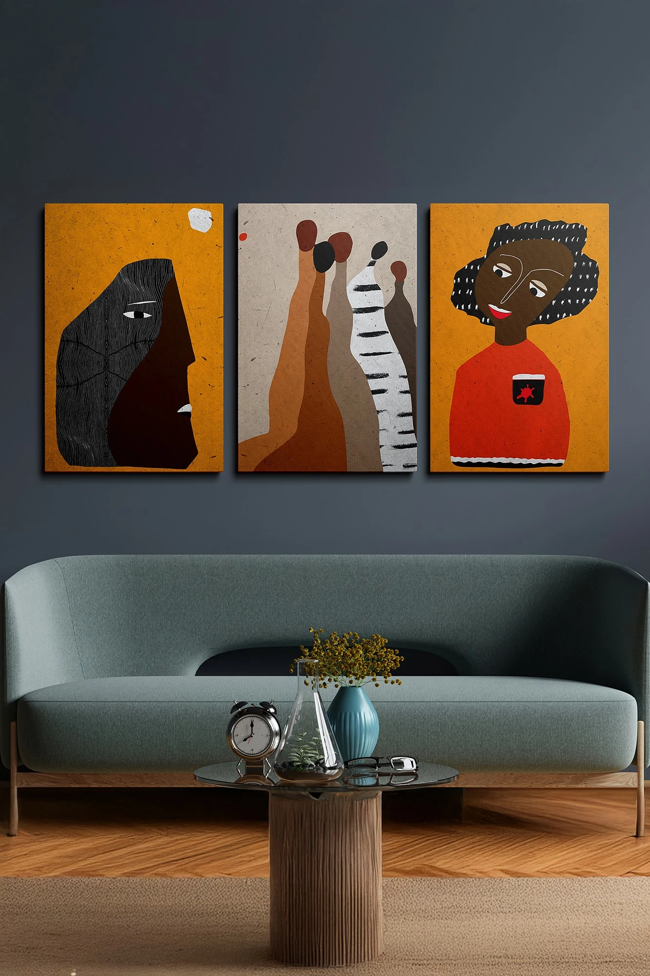 Set pikturash dekorative në kanavacë, shumëngjyrëshe, 3 copë, Wallity, Ersycnvs1, 40x60cm