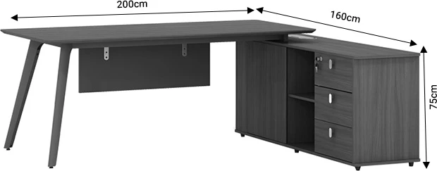 Tavolinë pune profesionale, Denith, ngjyrë qymyr-arre, 200x160x75cm