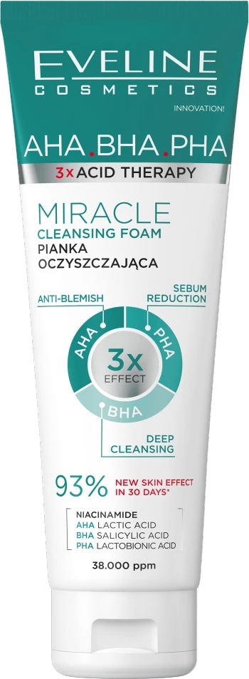Shkumë pastruese fytyre Eveline Cosmetics Acid Therapy për femra, 3 x 140ml