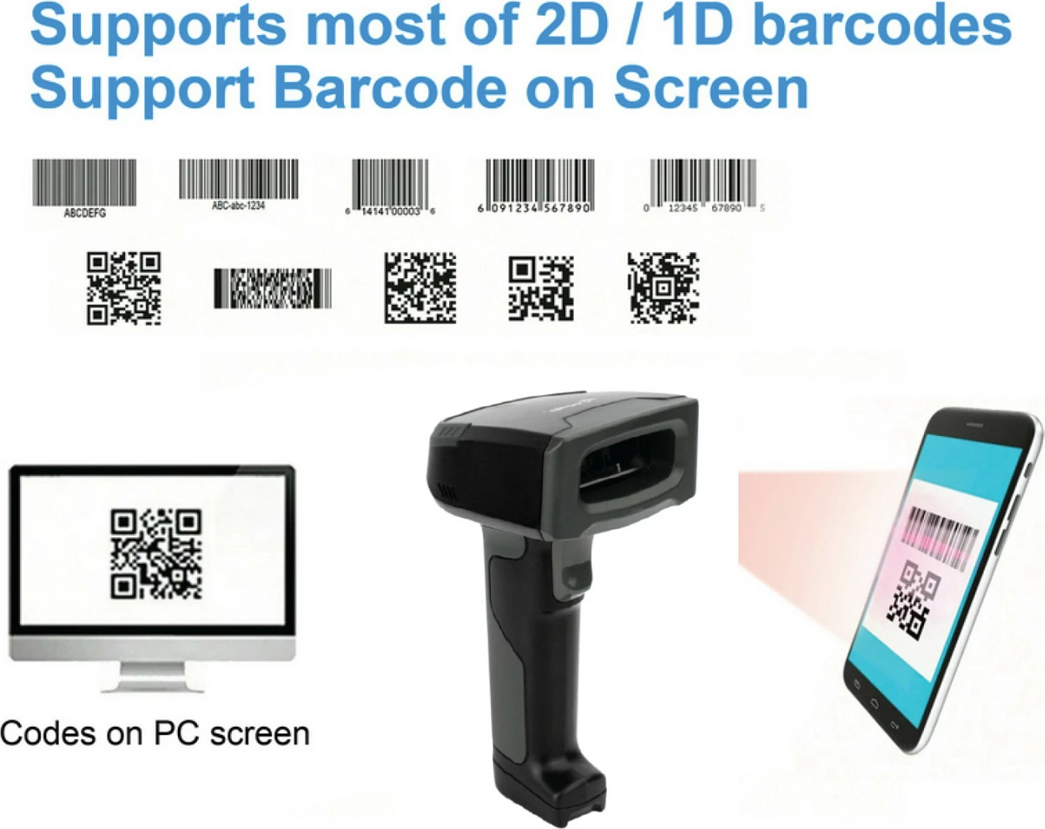 Skaner barkodi EQUIP 2D, wireless Bluetooth + 2.4GHz, IP54, me stendë, zi/hirtë
