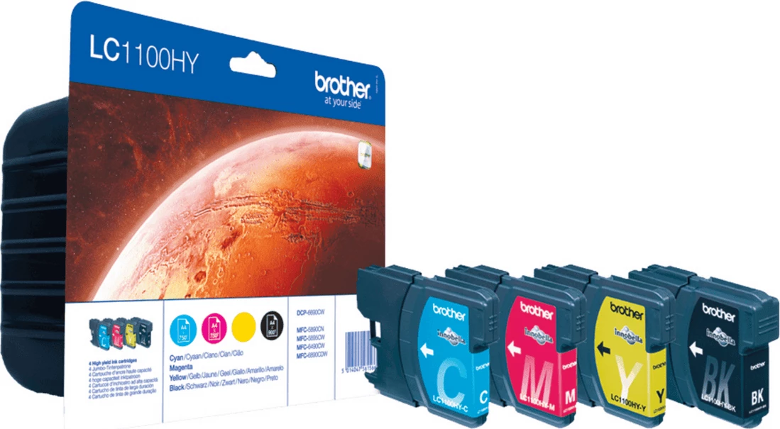 Kaseta boje, Brother, LC1100HYVALBP, rendiment i lartë, set 4-copëshe, Multipack në blister, Black/Cyan/Magenta/Yellow