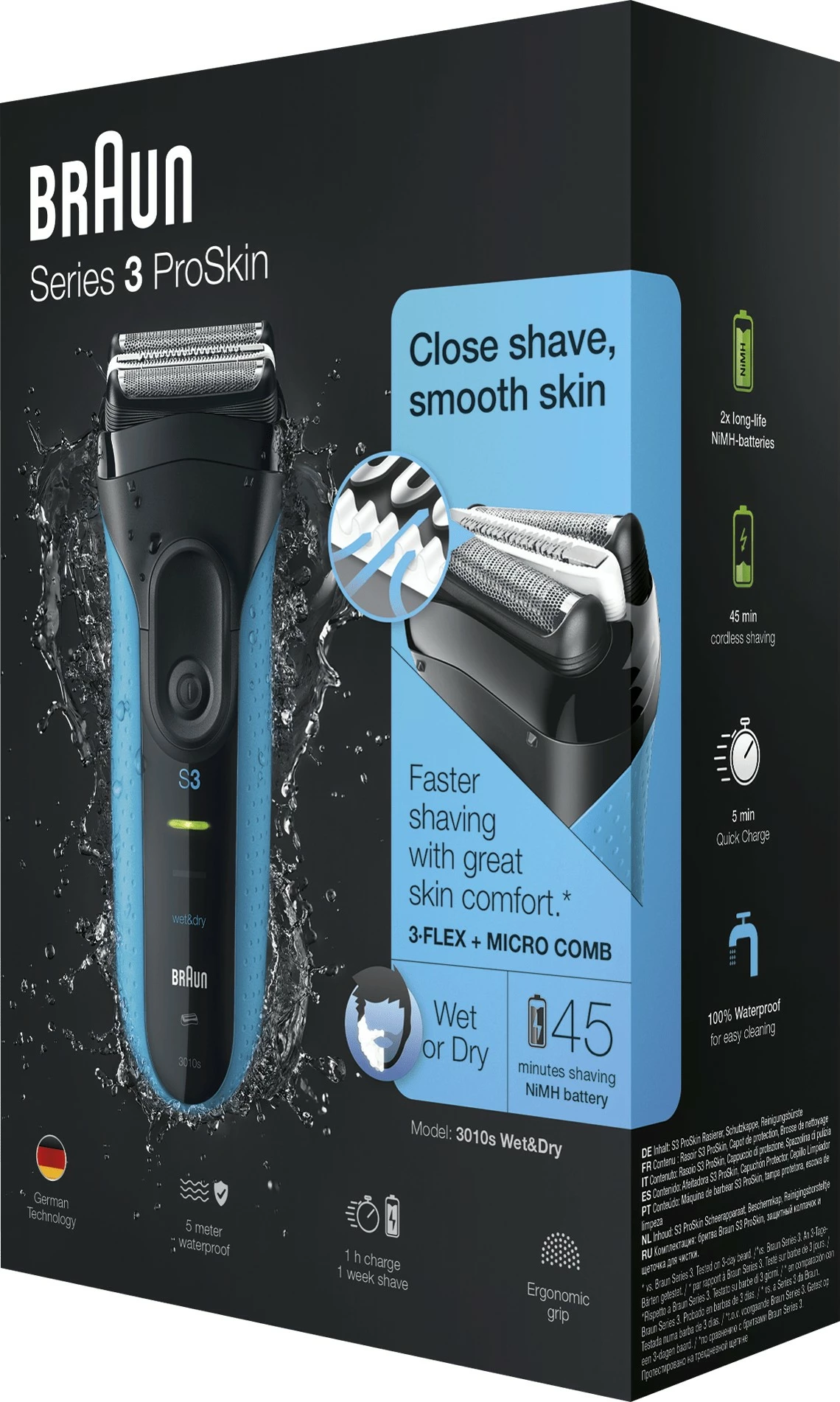 Makinë rroje Braun Series 3 ProSkin 3010s, Wet & Dry, e zezë/blu