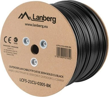Kabllo rrjeti Lanberg, LCF5-21CU-0305-BK, 305m, Cat5e F/UTP (FTP), i zi 