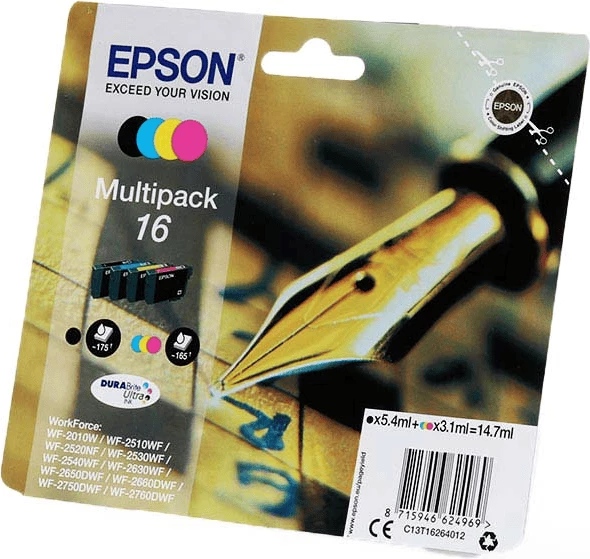 Kartutxh boje Epson 16 C13T16264012, DURABrite Ultra, 14.7 ml gjithsej, Black/Cyan/Magenta/Yellow, set 4 copë