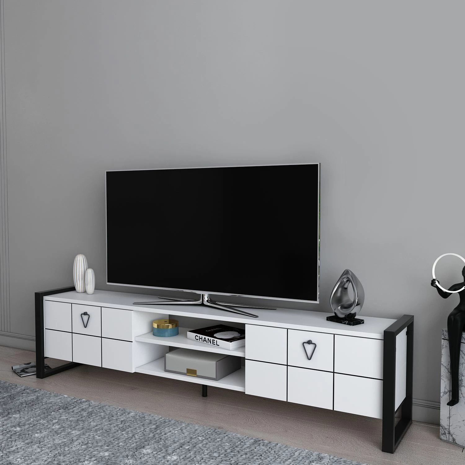 Komodë TV Skye Decor, e bardhë, e zezë