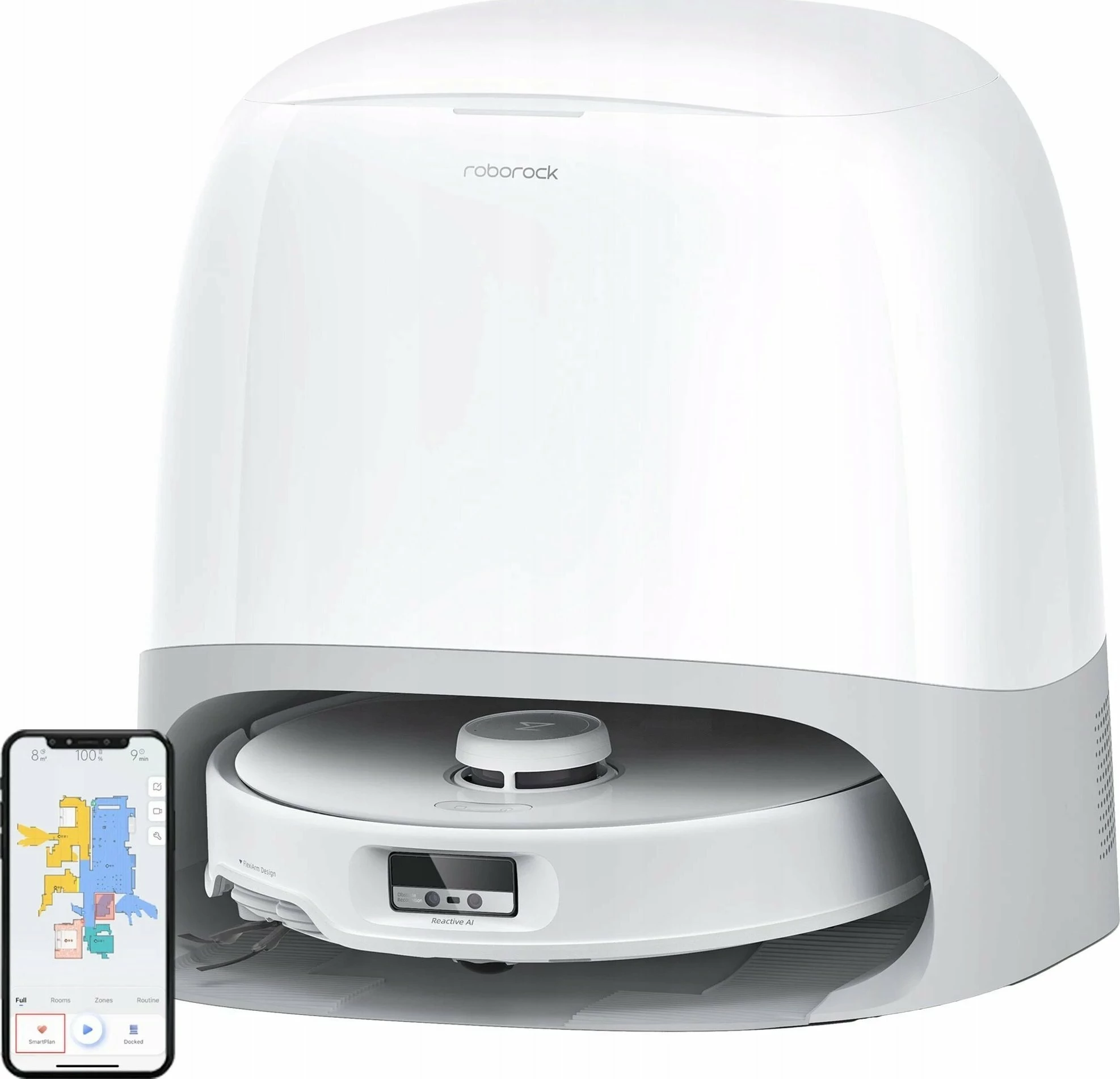 Robot pastrimi Roborock Qrevo Curv 5A1, 18.500Pa, me stacion zbrazjeje, mop rrotullues, Wi‑Fi, i bardhë, set