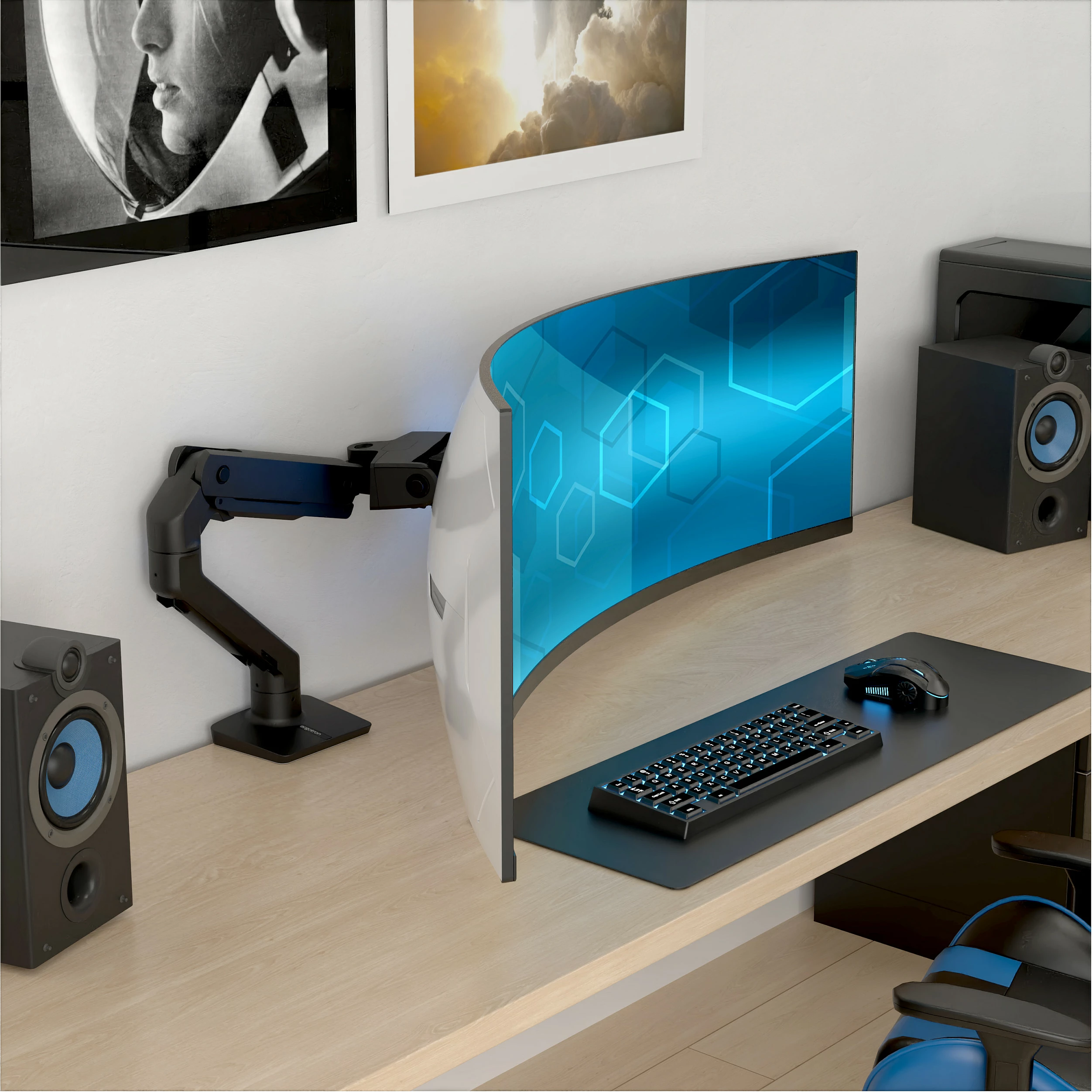 Krah monitori Ergotron HX me VHD Pivot, montim në tavolinë, deri 57", 17 kg, i zi mat