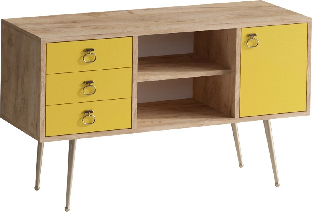 Komodë moderne Skye Decor, ngjyrë lis dhe e verdhë, KLEA
