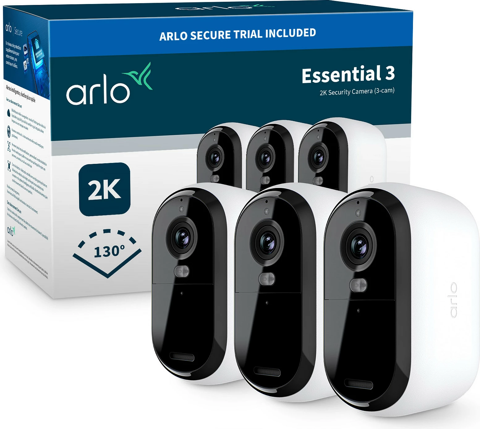 Kamerë sigurie IP ARLO Essential 3 2K, set 3 kamera, Wi‑Fi, indoor/outdoor, e bardhë