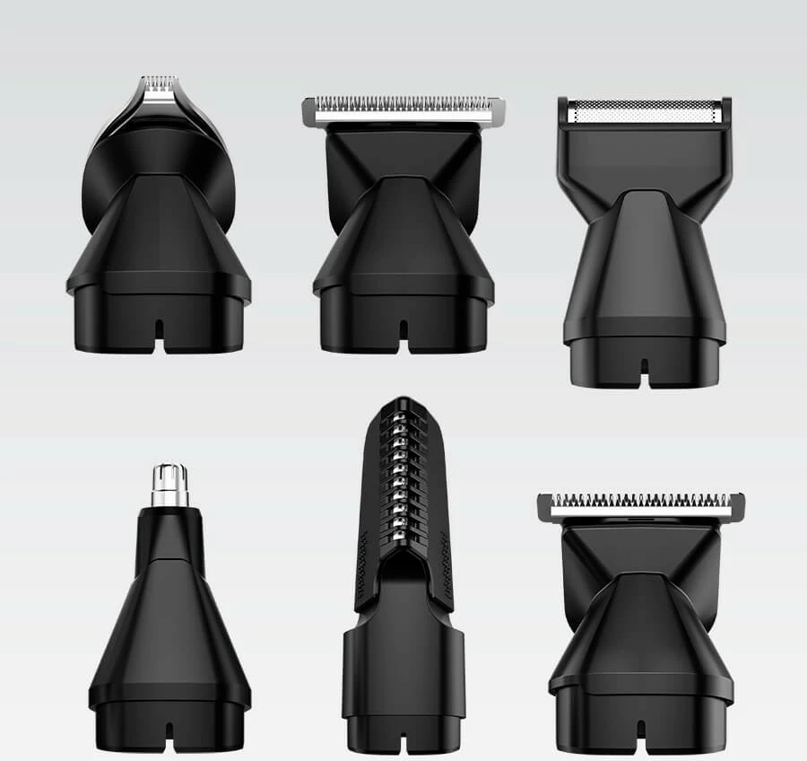 Set trimmer 6-në-1 Feel-Maestro MR-661, bateri 100 min, karikim USB-C, tehe çelik inoksi, wet & dry, e zezë/gri