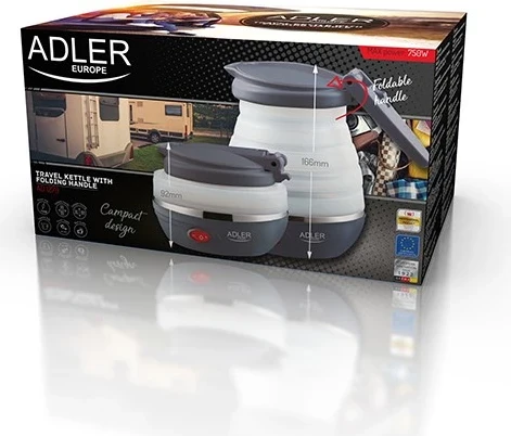 Çajnik Elektrik Adler AD 1279, 0.6 L, 750 W, i Zi dhe i Bardhë