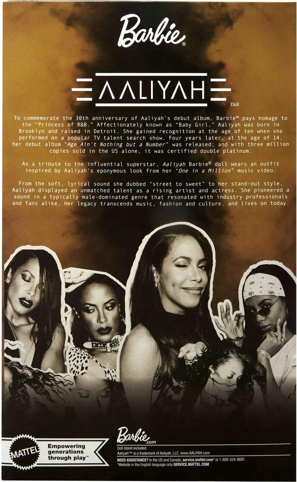 Kukull koleksionuese Barbie Mattel Signature Aaliyah HRM80, me bazë dhe certifikatë, e zezë