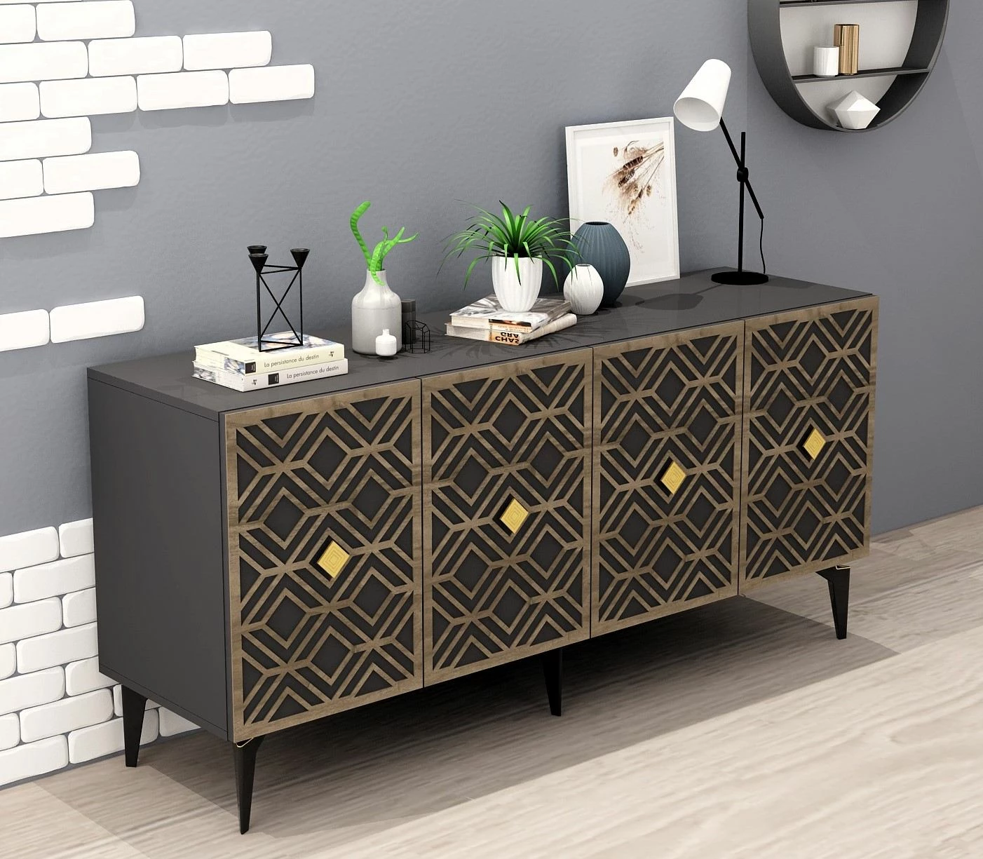 Konsol Skye Decor, ngjyrë rozë-antracit
