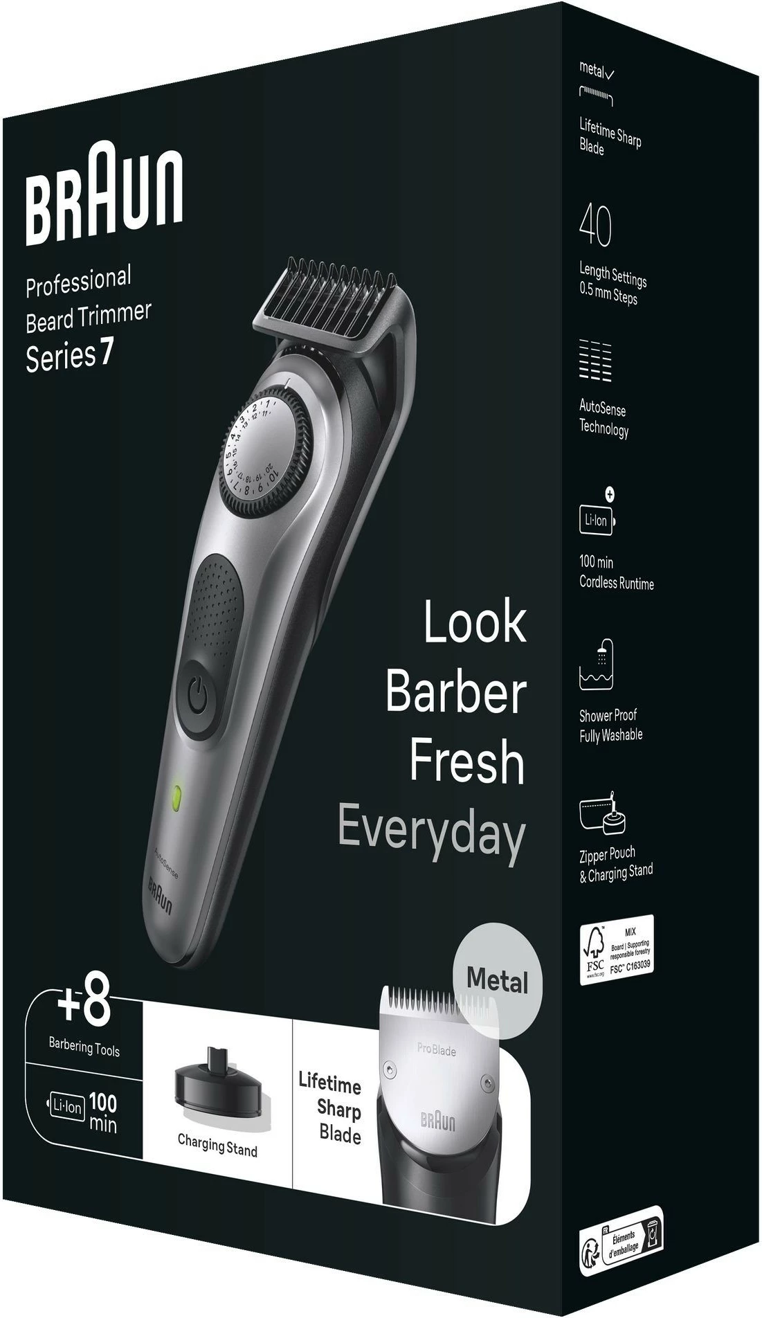 Makinë rroje Braun BeardTrimmer 7 BT7420, i larshëm, bateri, zi, hiri