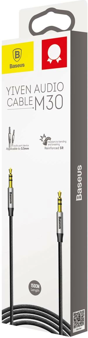 Kabllo audio AUX Baseus Yiven M30, 1.5m, mini jack 3.5mm, argjendtë-zi