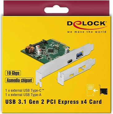 Kartë zgjerimi PCIe DeLOCK 90299, 2x USB 3.2 Gen2 (Type-A + Type-C), 10 Gbit/s