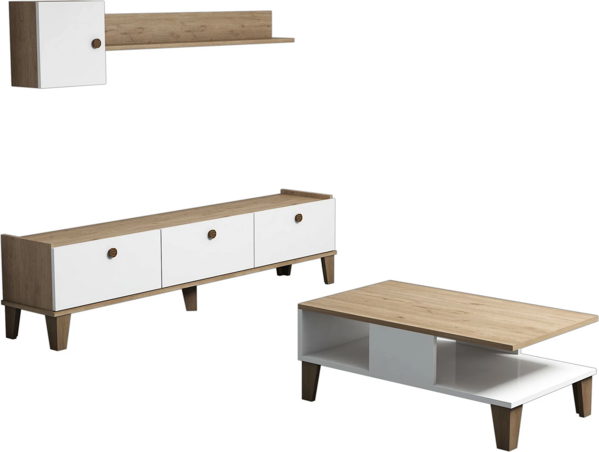 Set mobiljesh për dhomë dite, ngjyrë lis dhe e bardhë, Sumer 1, Hanah Home