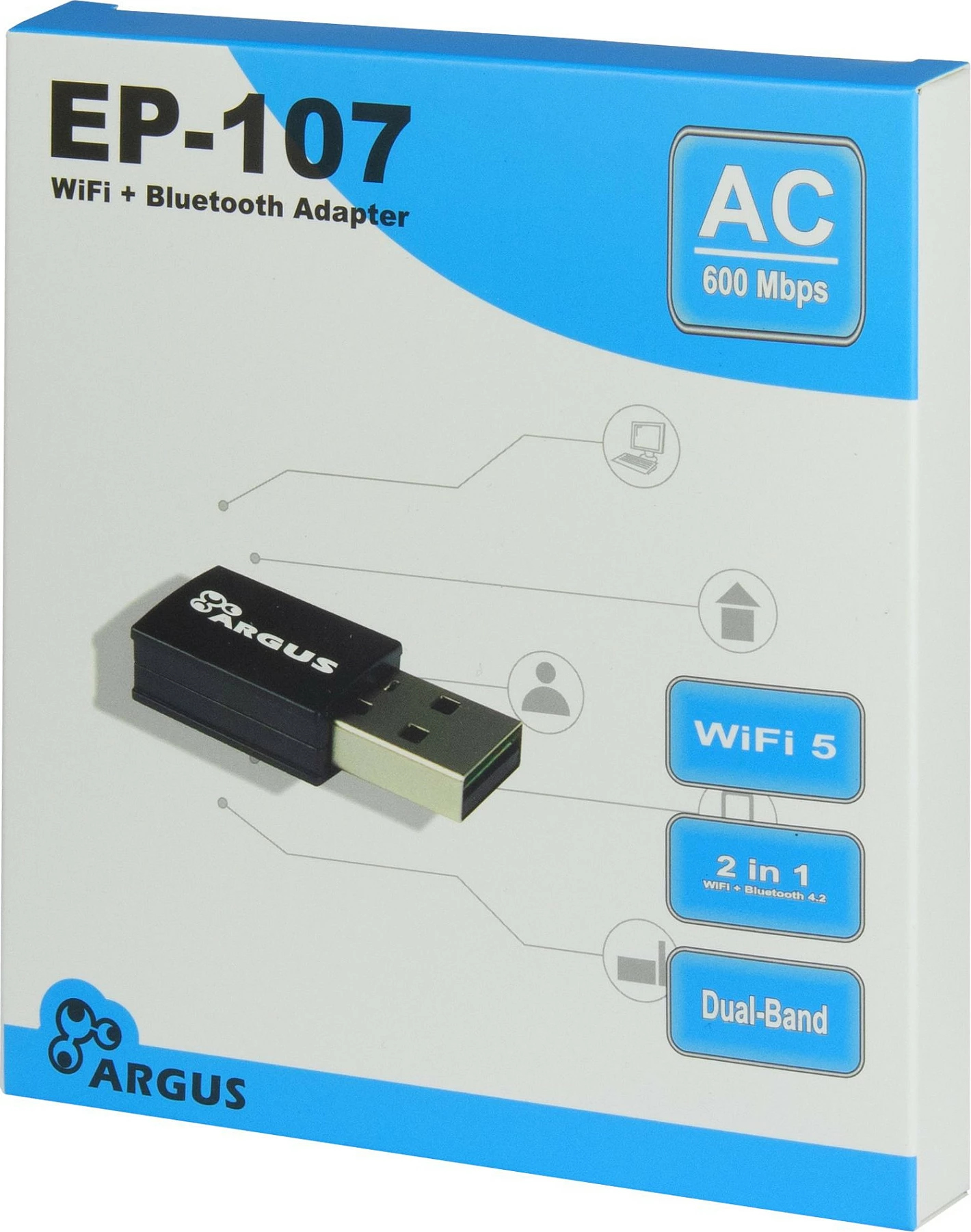 Adapter Wi‑Fi USB Inter-Tech Argus EP-107, Wi‑Fi 5, Bluetooth 4.2, i zi
