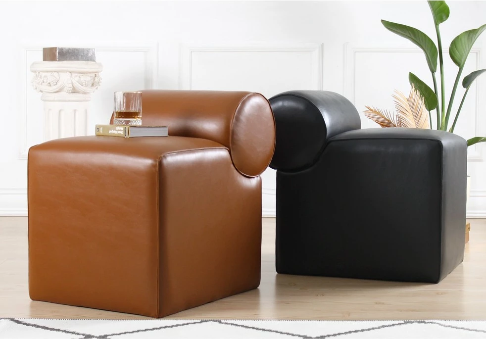 Puf lëkure artificiale, ngjyrë kafe, Atelier del Sofa, Rohin