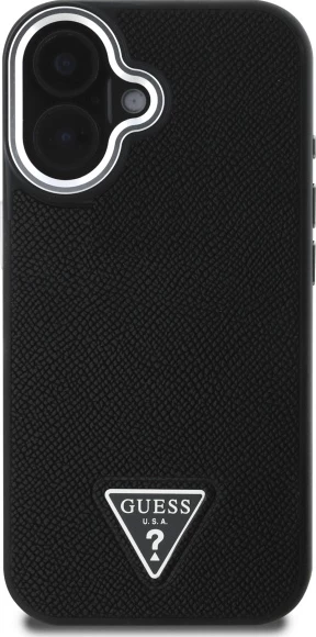 Mbështjellës Guess Grained Triangle MagSafe për iPhone 16 Plus 6.7", i zi, hardcase