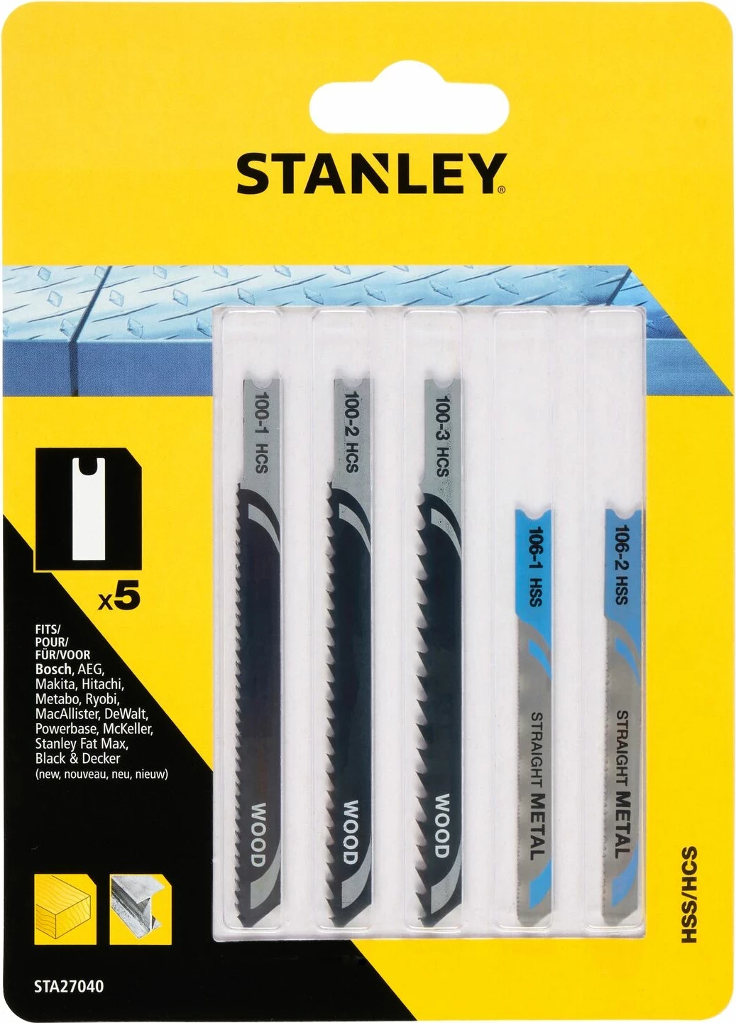 Set tehësh për sharrë qitëse (jigsaw) Stanley STA27040, HCS/HSS, 5 copë