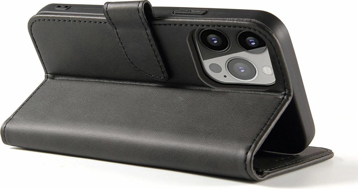 Mbështjellës Hurtel Magnet Case për iPhone 15 Pro, me kapak, portofol dhe stand, e zezë
