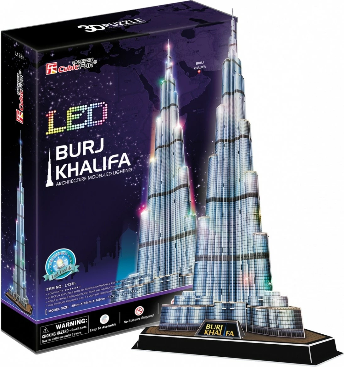 Puzzle 3D Cubic Fun Burj Khalifa me drita LED, 136 pjesë