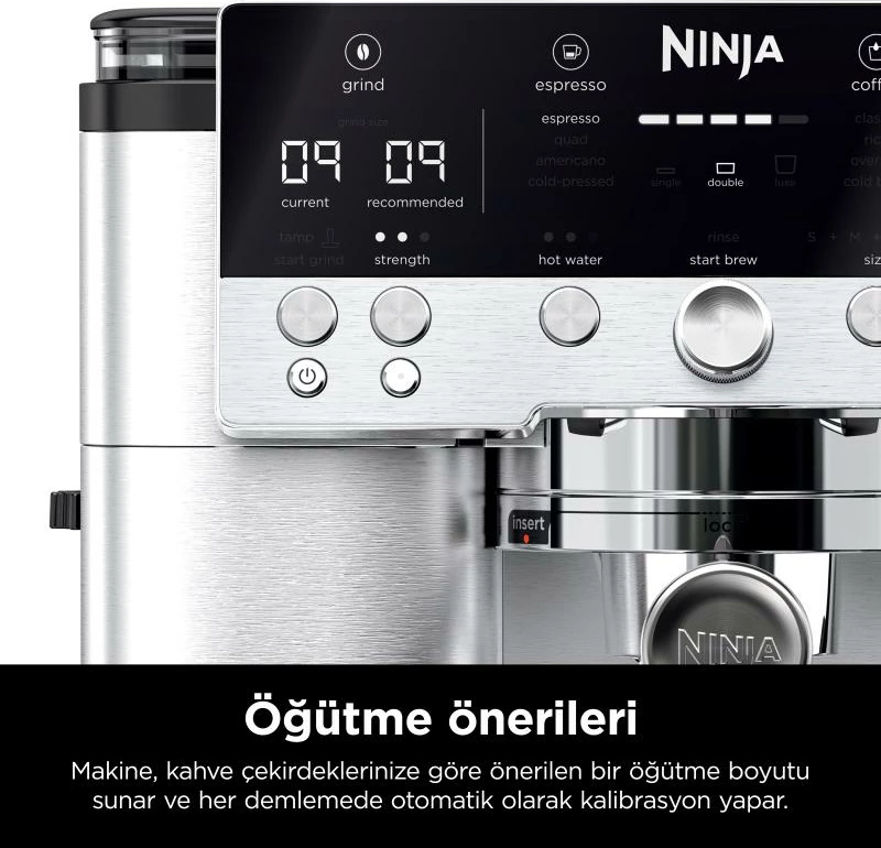 Makinë kafeje Ninja Luxe Premier ES601EU me mulli të integruar, Barista Assist, Dual Froth System, rezervuar kokrrash me mbrojtje UV, silver/black
