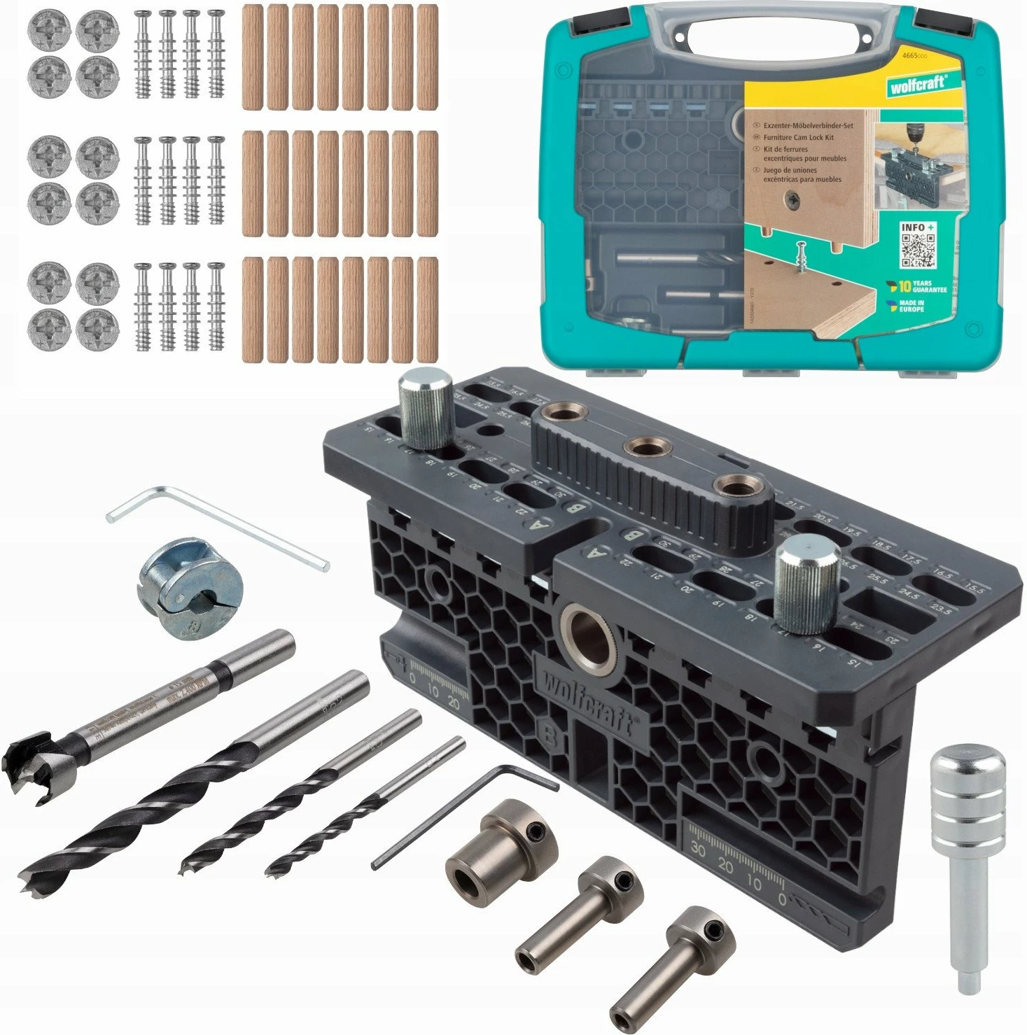 Set lidhës ekscentrik për mobilje Wolfcraft 4665000, 53 copë